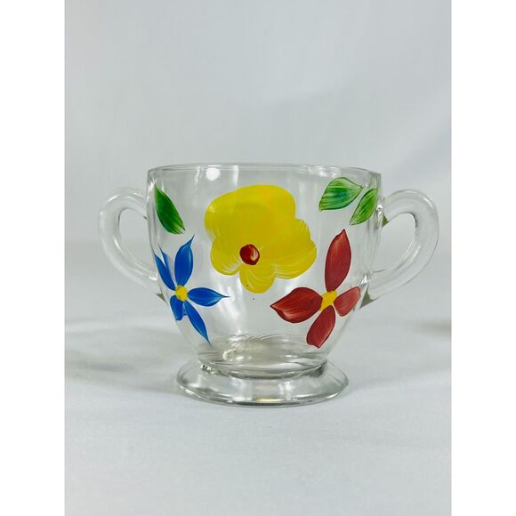 Vintage Bartlett Collins Hand Painted Flower Glass Cream & Sugar Set - Picture 6 of 8